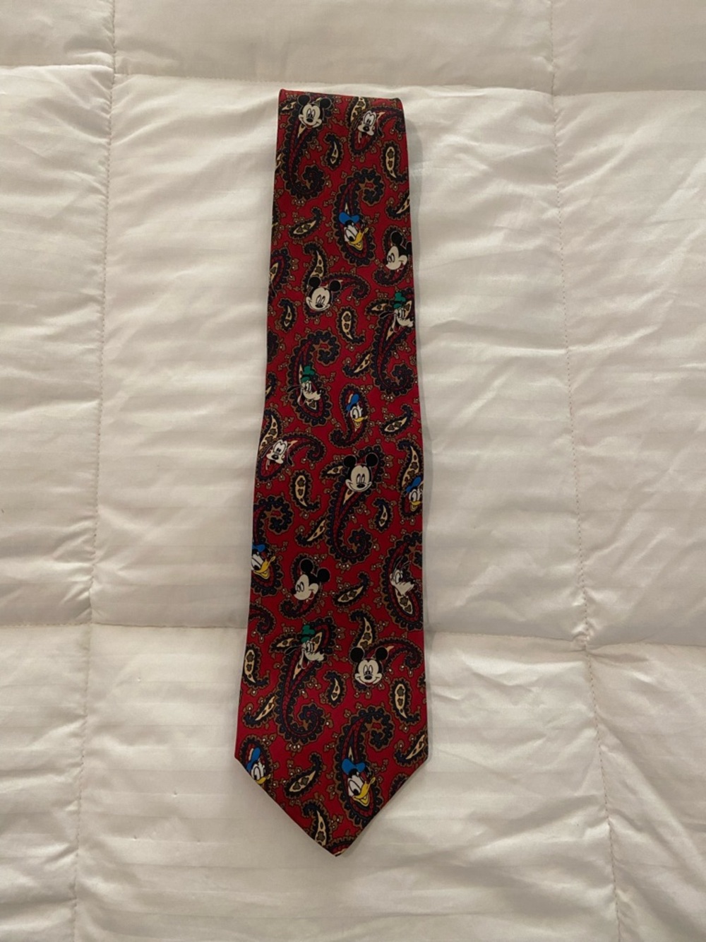 Disney Red Paisley Tie with Mickey & Friends Novelty Print